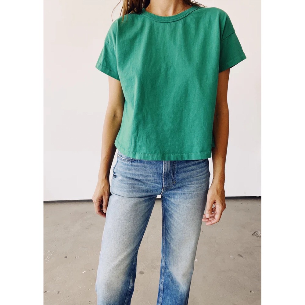 Hey Gang Boxy Tee in Green - Short Sleeve Cotton Crew Neck T-Shirt | Size 3 (L)